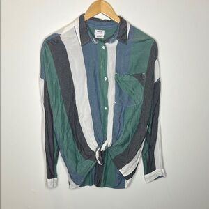 RVCA Striped Button-Down - blue/green/neutral - Size Small